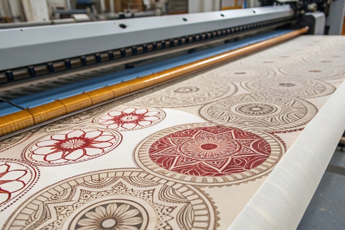 Close-up of a double-sided mesh banner being printed
