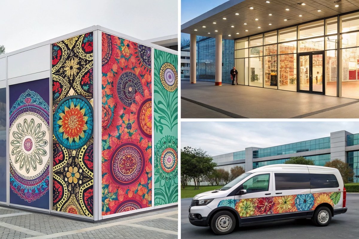 Collage of images showing different applications of self-adhesive vinyl