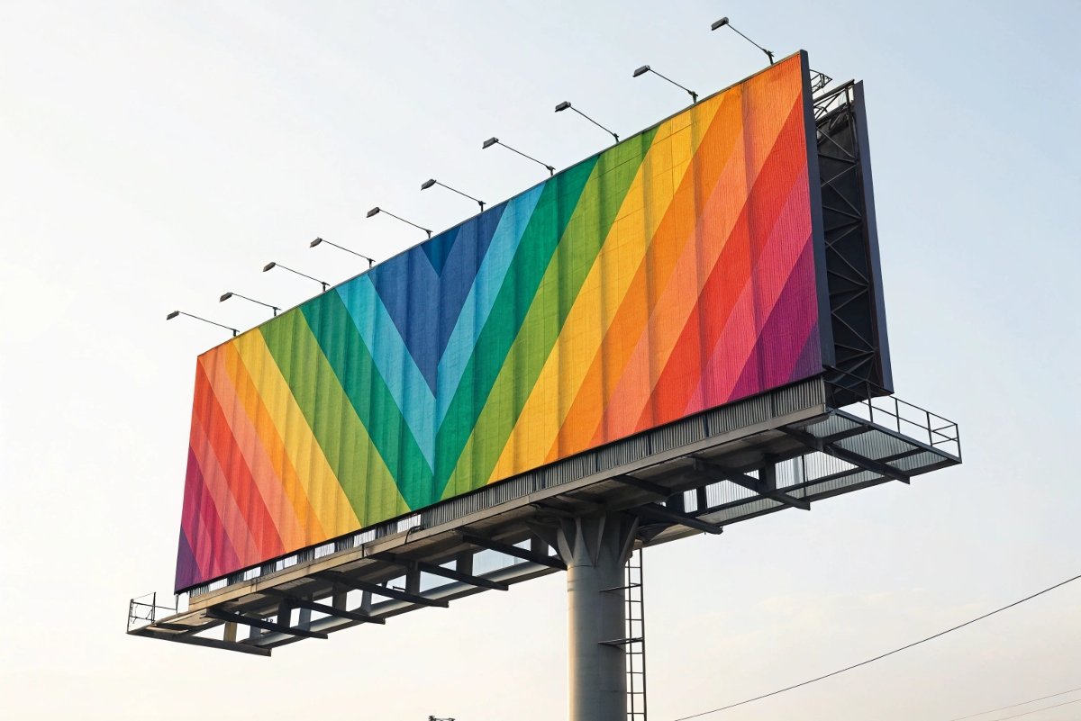 A large, clear billboard demonstrating the quality of semi-coated banner material. Vibrant outdoor billboard made from semi-coated banner material