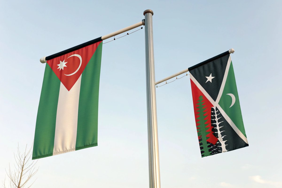 A visual comparison showing a traditional flag on a pole and a promotional banner. Comparison image: A national flag vs. a promotional event banner
